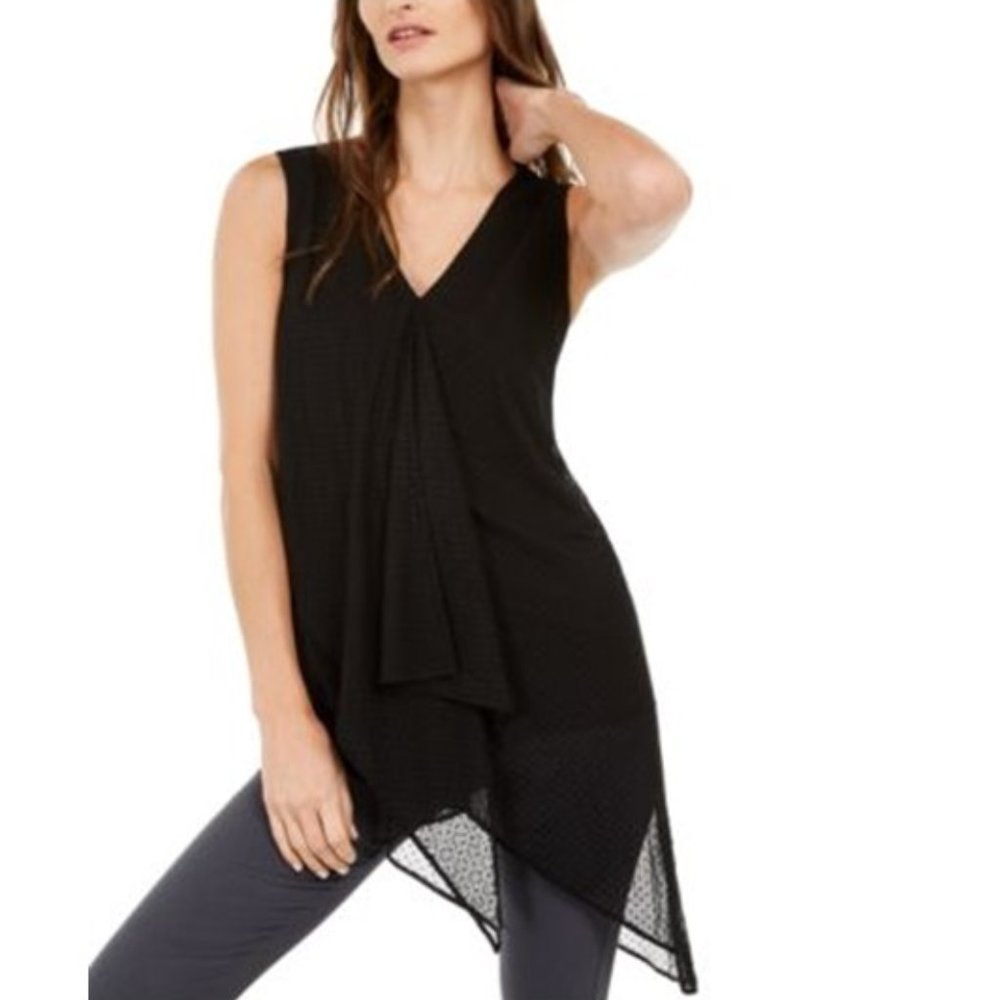 Asymmetrical Draped Mes Deep Black Top